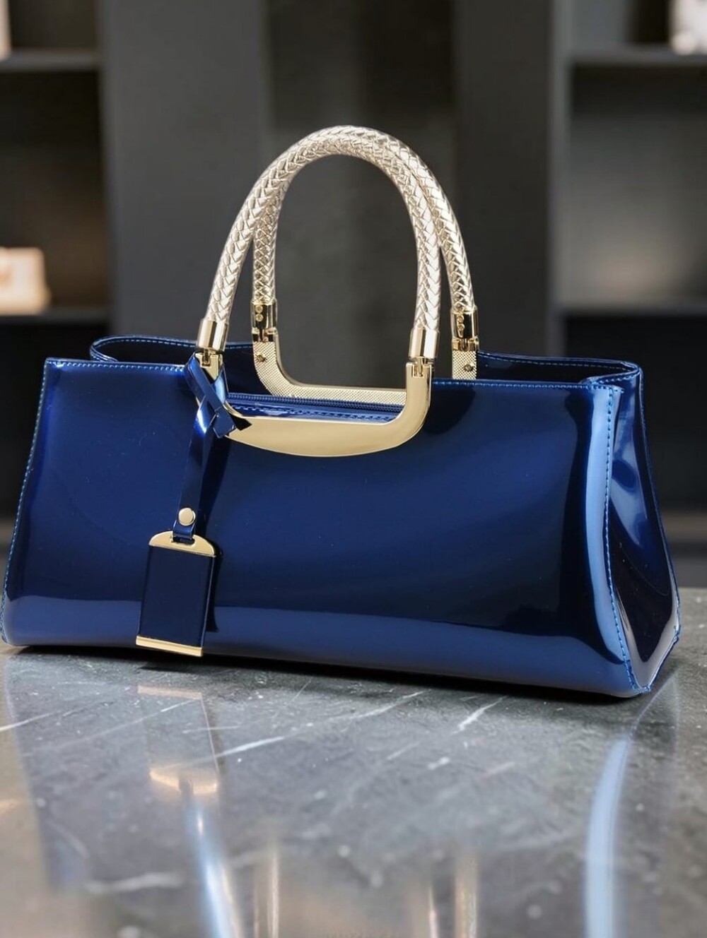 Nib! Glossy Faux Patent Leather Structured Shoulder Handbag Crossbody Bag